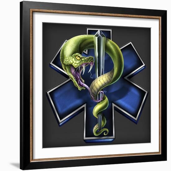 EMS Star of Life With Snake-FlyLand Designs-Framed Giclee Print