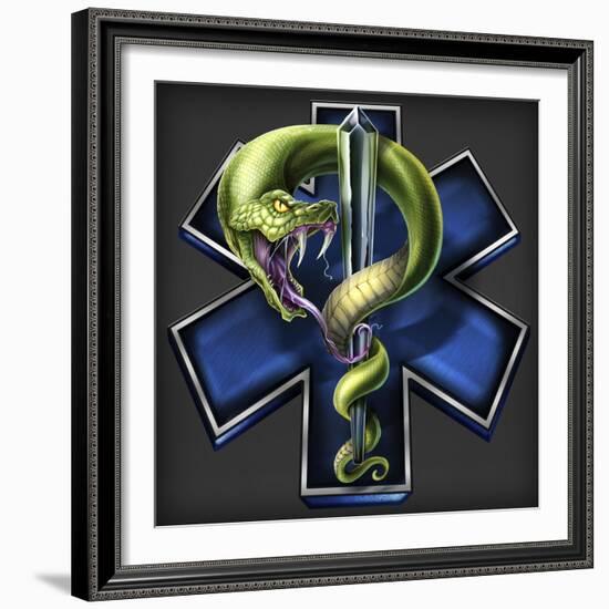 EMS Star of Life With Snake-FlyLand Designs-Framed Giclee Print