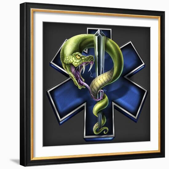 EMS Star of Life With Snake-FlyLand Designs-Framed Giclee Print