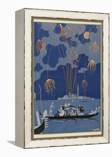 En bateau Fireworks in Venice People in a gondola-Georges Barbier-Framed Premier Image Canvas