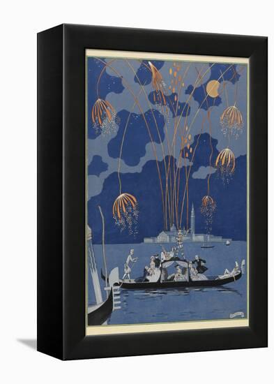 En bateau Fireworks in Venice People in a gondola-Georges Barbier-Framed Premier Image Canvas