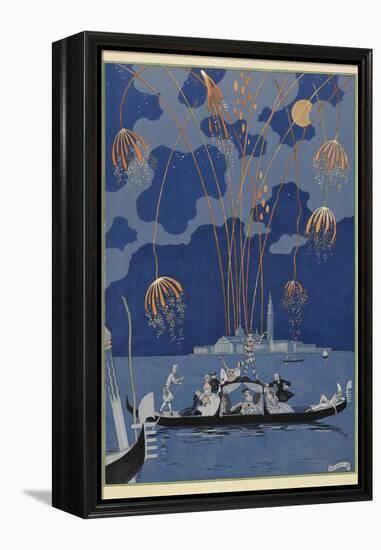 En bateau Fireworks in Venice People in a gondola-Georges Barbier-Framed Premier Image Canvas