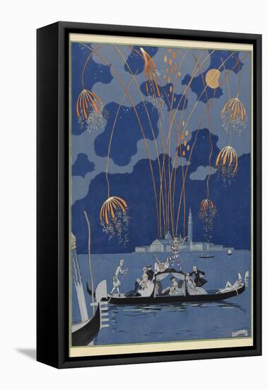 En bateau Fireworks in Venice People in a gondola-Georges Barbier-Framed Premier Image Canvas