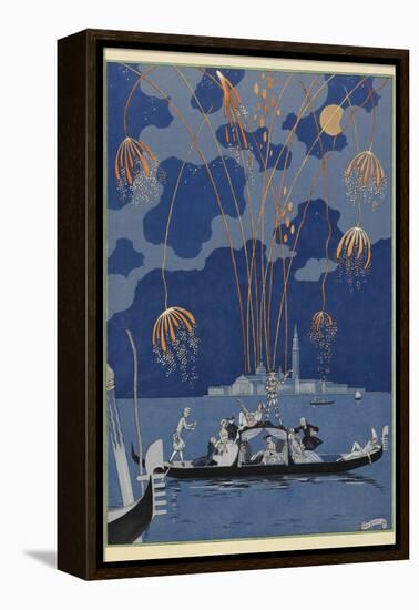 En bateau Fireworks in Venice People in a gondola-Georges Barbier-Framed Premier Image Canvas