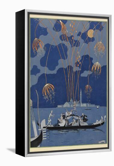 En bateau Fireworks in Venice People in a gondola-Georges Barbier-Framed Premier Image Canvas