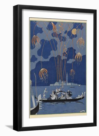 En bateau Fireworks in Venice People in a gondola-Georges Barbier-Framed Giclee Print