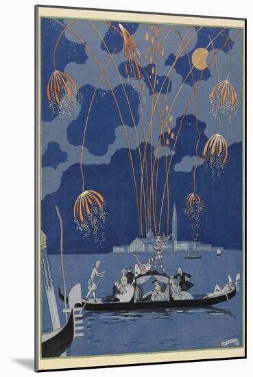 En bateau Fireworks in Venice People in a gondola-Georges Barbier-Mounted Giclee Print