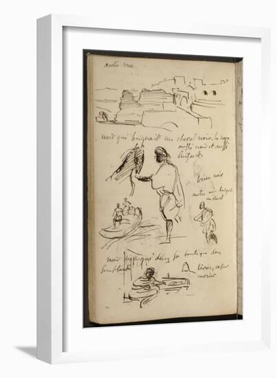 En haut, groupe de maisons mauresques, croquis divers d'rabes dont l'un prés d'un cheval, d'autres-Eugene Delacroix-Framed Giclee Print