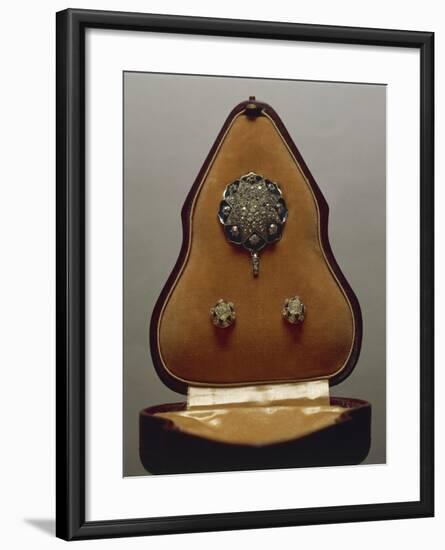 Enameled Gold and Diamonds Pendant and Earrings, with Case.-null-Framed Giclee Print