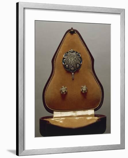 Enameled Gold and Diamonds Pendant and Earrings, with Case.-null-Framed Giclee Print