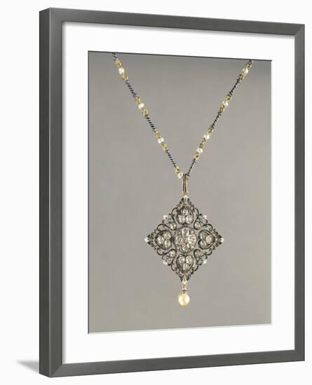 Enamelled Gold Necklace with Pendant Set with Pearls and Diamonds-null-Framed Giclee Print