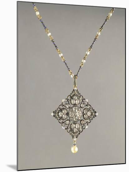 Enamelled Gold Necklace with Pendant Set with Pearls and Diamonds-null-Mounted Giclee Print