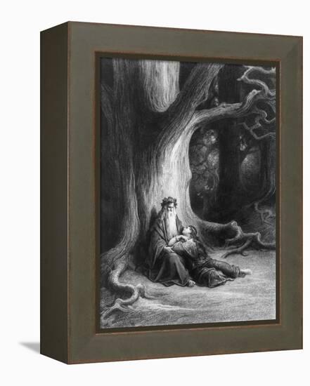 Enchanter Merlin and the Fairy in Forest of Broceliande, from 'Vivien', Poem by Alfred Tennyson-Gustave Doré-Framed Premier Image Canvas