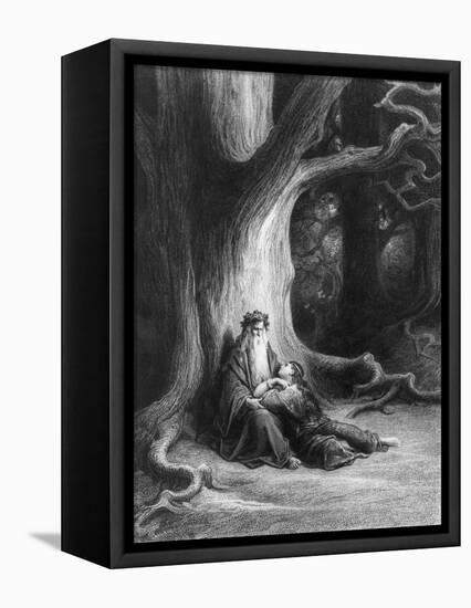 Enchanter Merlin and the Fairy in Forest of Broceliande, from 'Vivien', Poem by Alfred Tennyson-Gustave Doré-Framed Premier Image Canvas