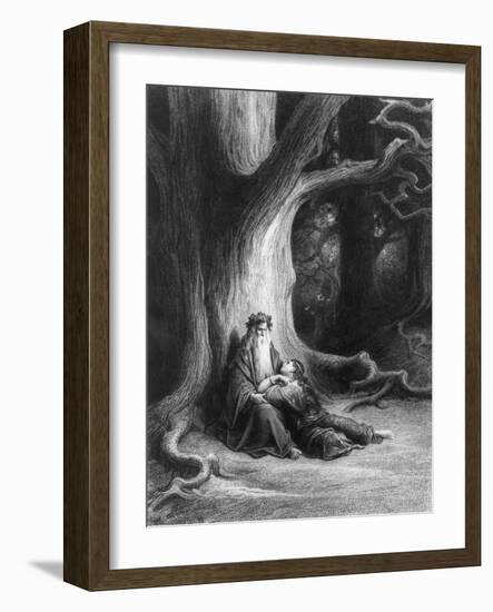 Enchanter Merlin and the Fairy in Forest of Broceliande, from 'Vivien', Poem by Alfred Tennyson-Gustave Doré-Framed Giclee Print