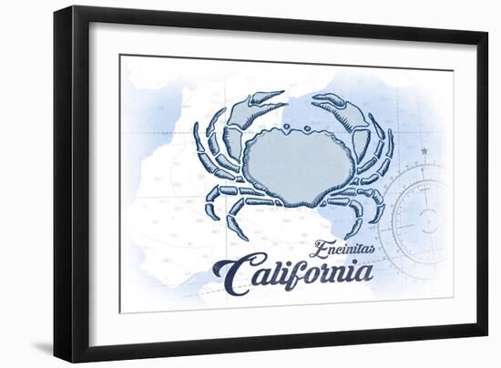 Encinitas, California - Crab - Blue - Coastal Icon-Lantern Press-Framed Art Print