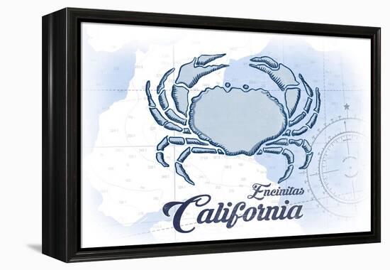 Encinitas, California - Crab - Blue - Coastal Icon-Lantern Press-Framed Stretched Canvas