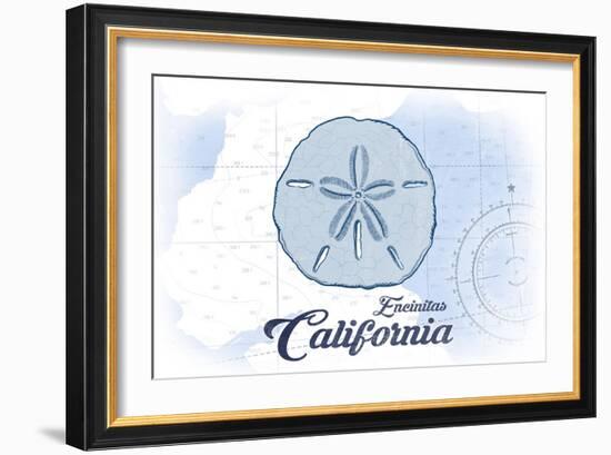 Encinitas, California - Sand Dollar - Blue - Coastal Icon-Lantern Press-Framed Art Print