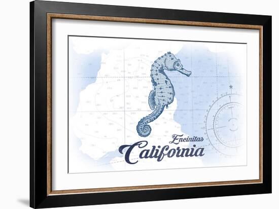 Encinitas, California - Seahorse - Blue - Coastal Icon-Lantern Press-Framed Art Print