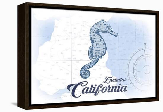 Encinitas, California - Seahorse - Blue - Coastal Icon-Lantern Press-Framed Stretched Canvas