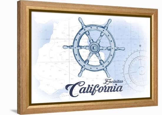 Encinitas, California - Ship Wheel - Blue - Coastal Icon-Lantern Press-Framed Stretched Canvas