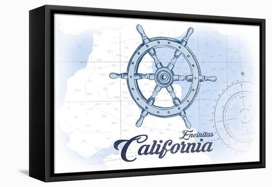 Encinitas, California - Ship Wheel - Blue - Coastal Icon-Lantern Press-Framed Stretched Canvas