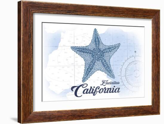 Encinitas, California - Starfish - Blue - Coastal Icon-Lantern Press-Framed Art Print