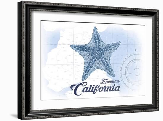 Encinitas, California - Starfish - Blue - Coastal Icon-Lantern Press-Framed Art Print