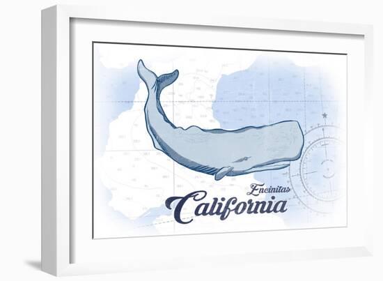 Encinitas, California - Whale - Blue - Coastal Icon-Lantern Press-Framed Art Print