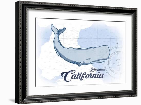 Encinitas, California - Whale - Blue - Coastal Icon-Lantern Press-Framed Art Print