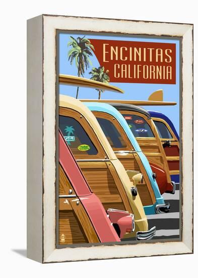 Encinitas, California - Woodies Lined Up-Lantern Press-Framed Stretched Canvas