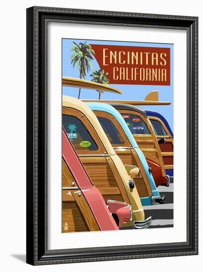Encinitas, California - Woodies Lined Up-Lantern Press-Framed Art Print