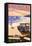Encinitas, California - Woody on Beach-Lantern Press-Framed Stretched Canvas