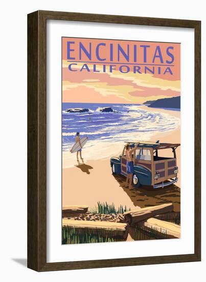 Encinitas, California - Woody on Beach-Lantern Press-Framed Art Print