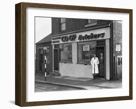 End of Rationing, Meat and Bacon on Sale at the Barnsley Co-Op Butchers, South Yorkshire, 1954-Michael Walters-Framed Photographic Print