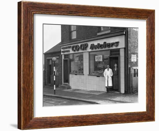 End of Rationing, Meat and Bacon on Sale at the Barnsley Co-Op Butchers, South Yorkshire, 1954-Michael Walters-Framed Photographic Print