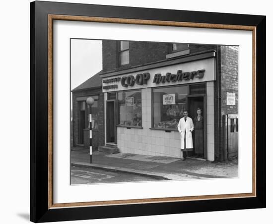 End of Rationing, Meat and Bacon on Sale at the Barnsley Co-Op Butchers, South Yorkshire, 1954-Michael Walters-Framed Photographic Print