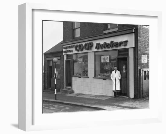 End of Rationing, Meat and Bacon on Sale at the Barnsley Co-Op Butchers, South Yorkshire, 1954-Michael Walters-Framed Photographic Print