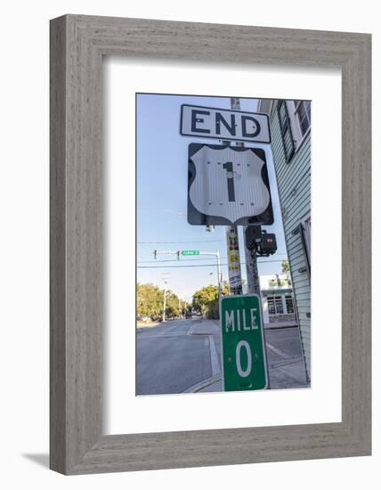 End of US Highway 1 with Mile Zero marker in Key West, Florida, USA-Chuck Haney-Framed Photographic Print