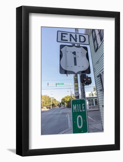 End of US Highway 1 with Mile Zero marker in Key West, Florida, USA-Chuck Haney-Framed Photographic Print