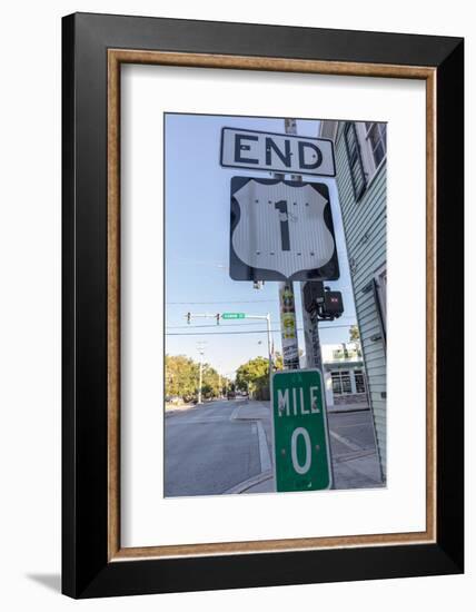 End of US Highway 1 with Mile Zero marker in Key West, Florida, USA-Chuck Haney-Framed Photographic Print