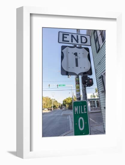 End of US Highway 1 with Mile Zero marker in Key West, Florida, USA-Chuck Haney-Framed Photographic Print