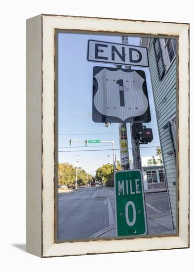 End of US Highway 1 with Mile Zero marker in Key West, Florida, USA-Chuck Haney-Framed Premier Image Canvas