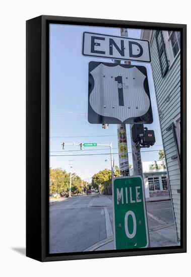 End of US Highway 1 with Mile Zero marker in Key West, Florida, USA-Chuck Haney-Framed Premier Image Canvas