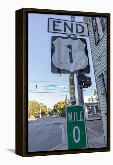 End of US Highway 1 with Mile Zero marker in Key West, Florida, USA-Chuck Haney-Framed Premier Image Canvas