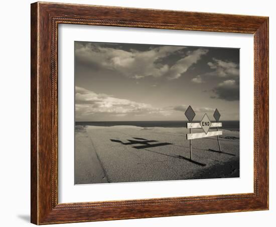 End Road Sign in Desert, Salton Sea, Salton City, Imperial County, California, USA-null-Framed Photographic Print