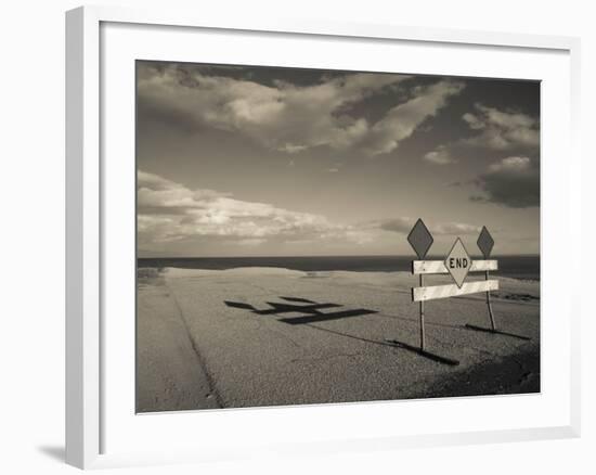 End Road Sign in Desert, Salton Sea, Salton City, Imperial County, California, USA-null-Framed Photographic Print