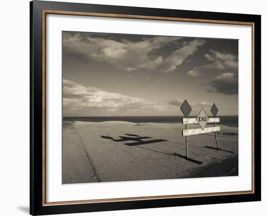 End Road Sign in Desert, Salton Sea, Salton City, Imperial County, California, USA-null-Framed Photographic Print