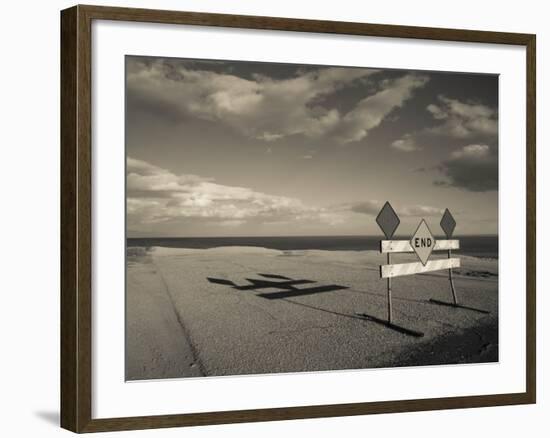 End Road Sign in Desert, Salton Sea, Salton City, Imperial County, California, USA-null-Framed Photographic Print