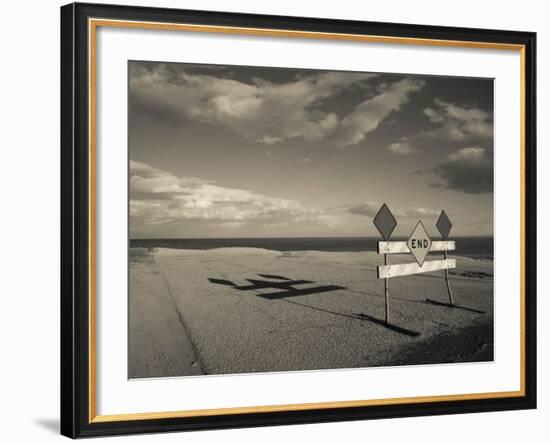 End Road Sign in Desert, Salton Sea, Salton City, Imperial County, California, USA-null-Framed Photographic Print